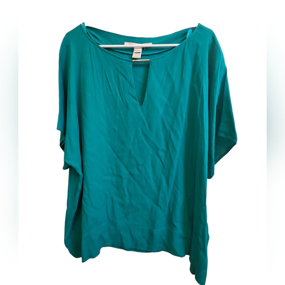Diane Von Furstenberg Green Beonica V-Neck Flowy Top With Metal Detail SZ L EUC